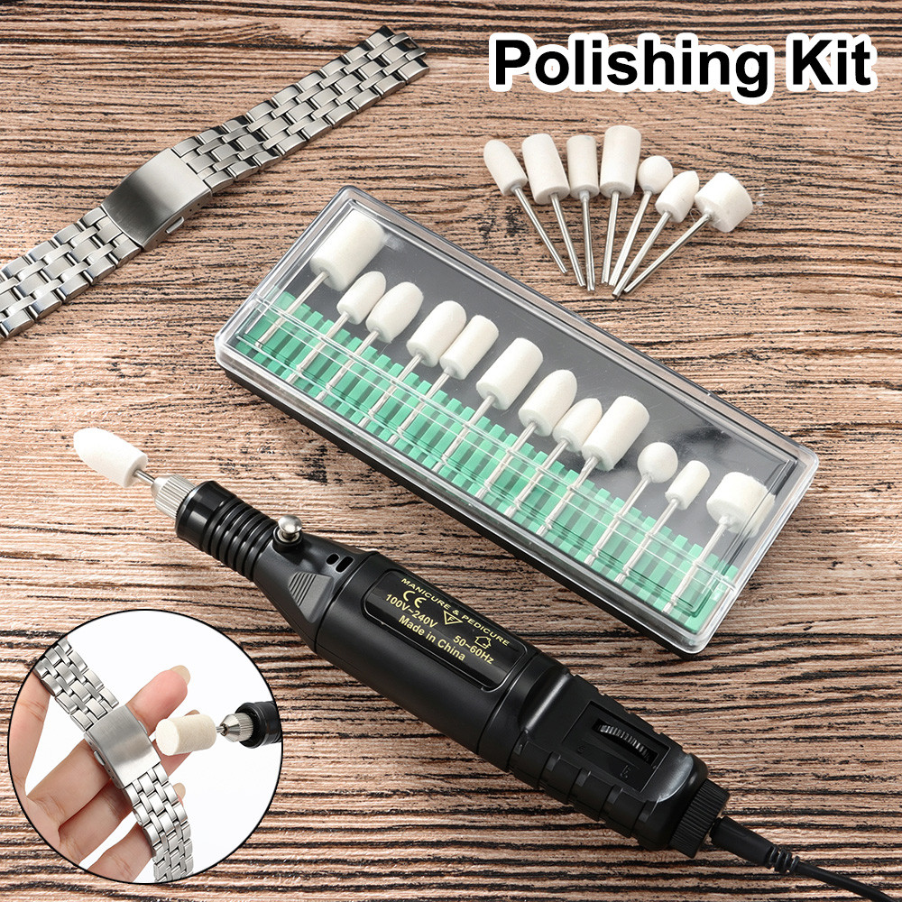 Kit De Polimento De 12 Bits Ferramenta Rotativa USB Limpeza Escova De Feltro De Lã Pulseira De Relógio De Aço Inoxidável