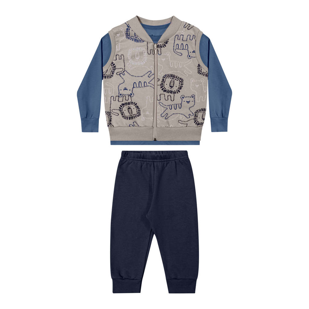 Conjunto Bebê Menino Com Colete Animais Elian Azul