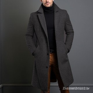 Casaco Longo De Lã De Cor Sólida Masculino Com design Trespassado .