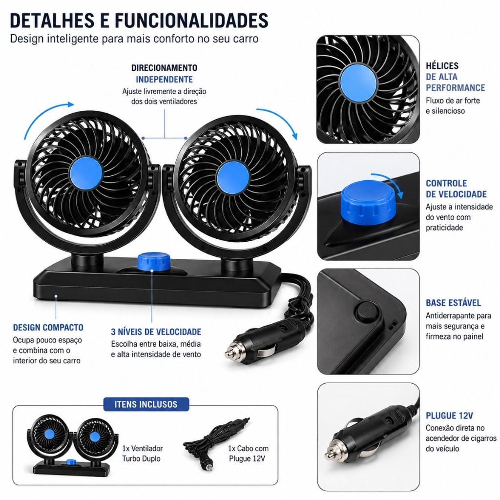 Ventilador Automotivo Turbo Duplo P/carro Caminhao 12v Entrada de Acendendor · foto 2