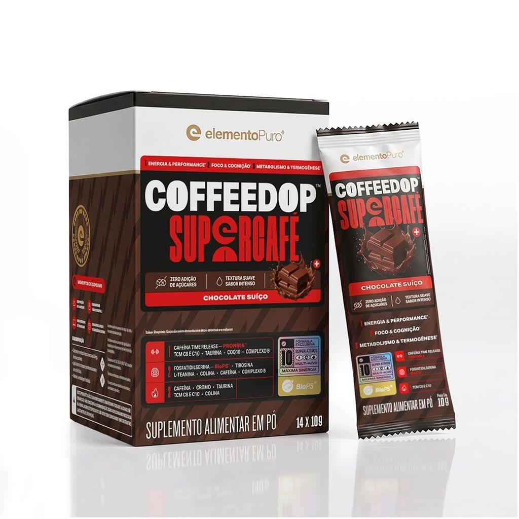 CoffeeDop SuperCafé - 14 Sachês 10g Chocolate Suíço - ElementoPuro