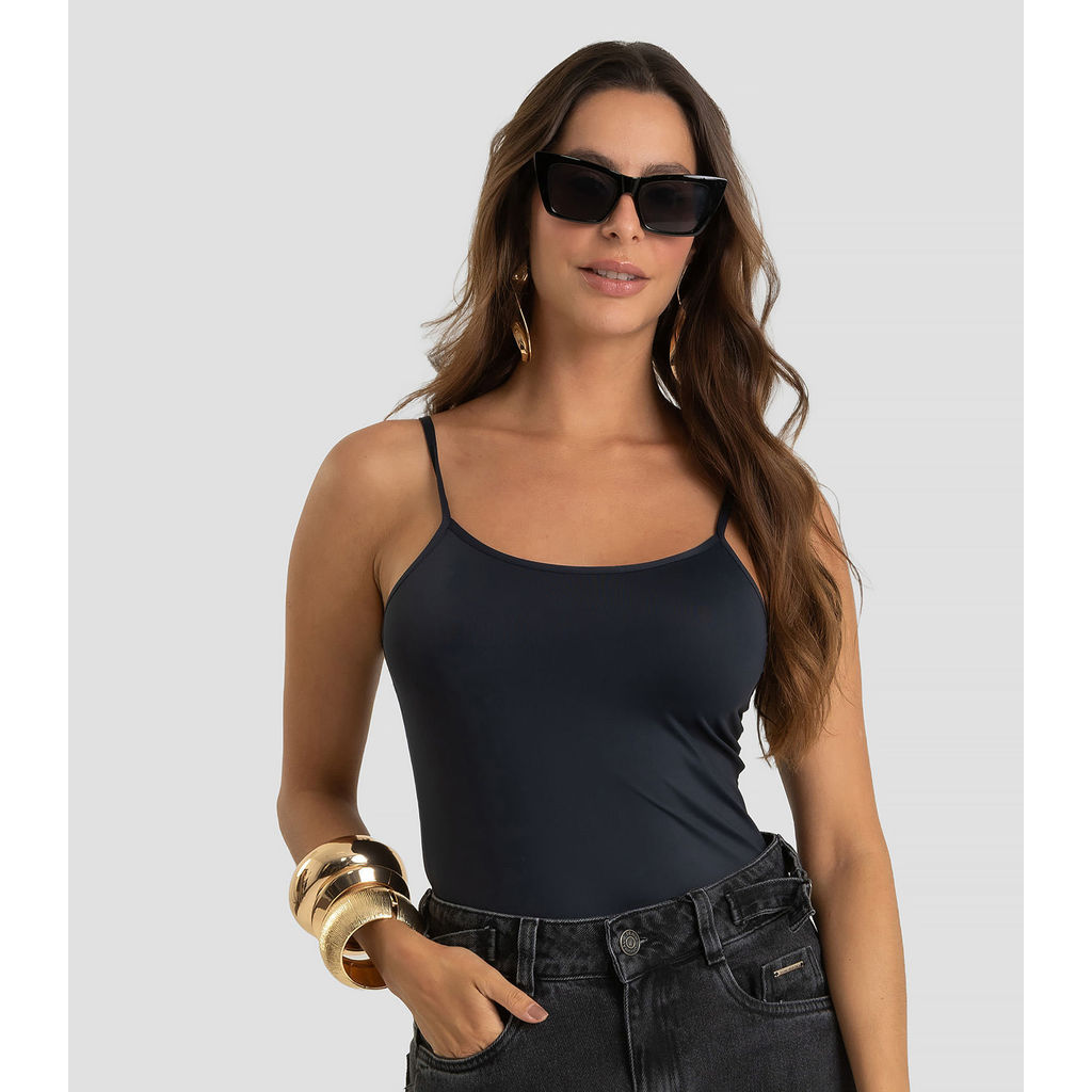 Blusa de Alça Feminina Em Poliamida Dianna Preto