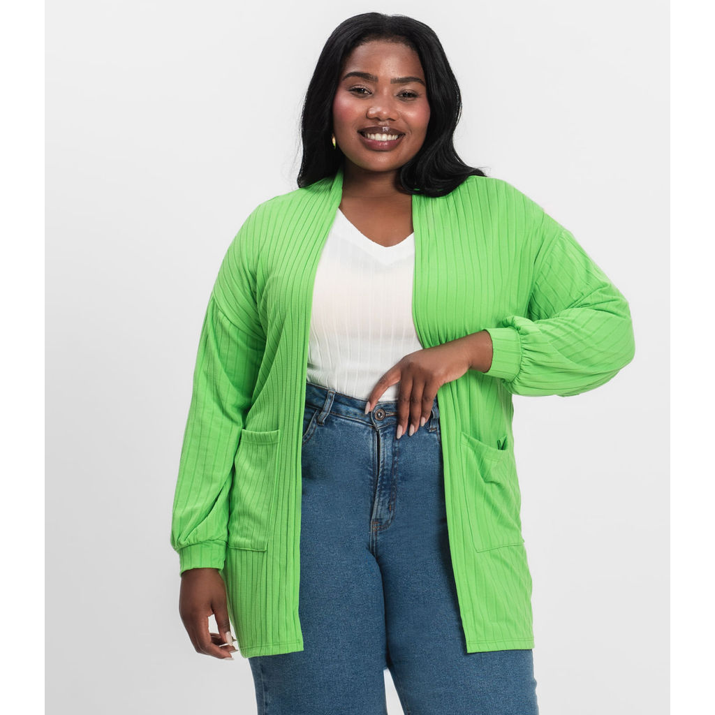 Cardigan Feminino Pluz Size Infinita Cor Verde