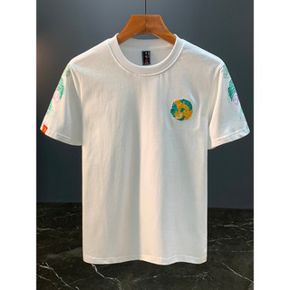 Bordado verão novo estilo de manga curta camiseta masculina topo meia manga magro ajuste estilo chinês na moda Casual ru