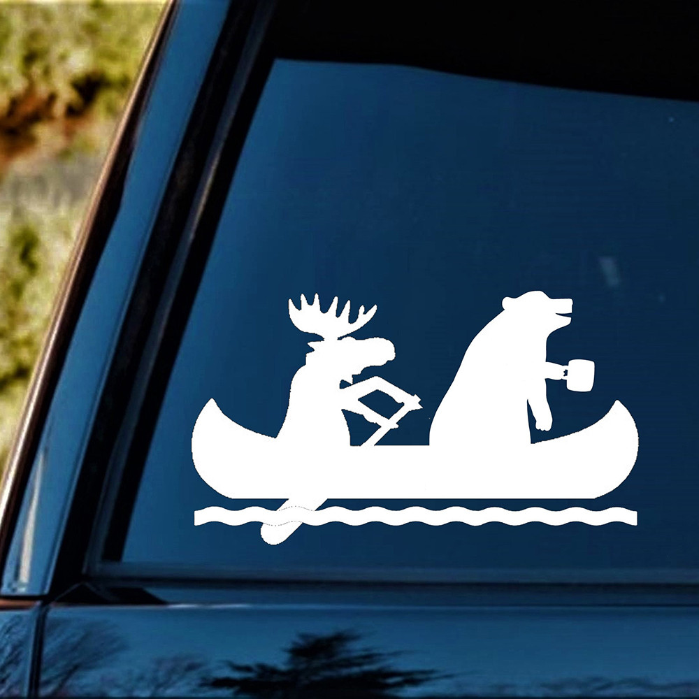 Moose Bear Canoe Camping Decalques E Adesivos De Carro Para Janela Ao Ar Livre Acessório De Aventura