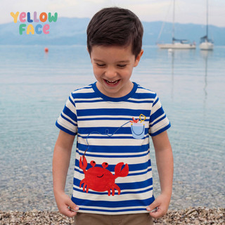 Camiseta infantil com gola redonda, verão novo estilo meninos camiseta de manga curta bordado de caranguejo