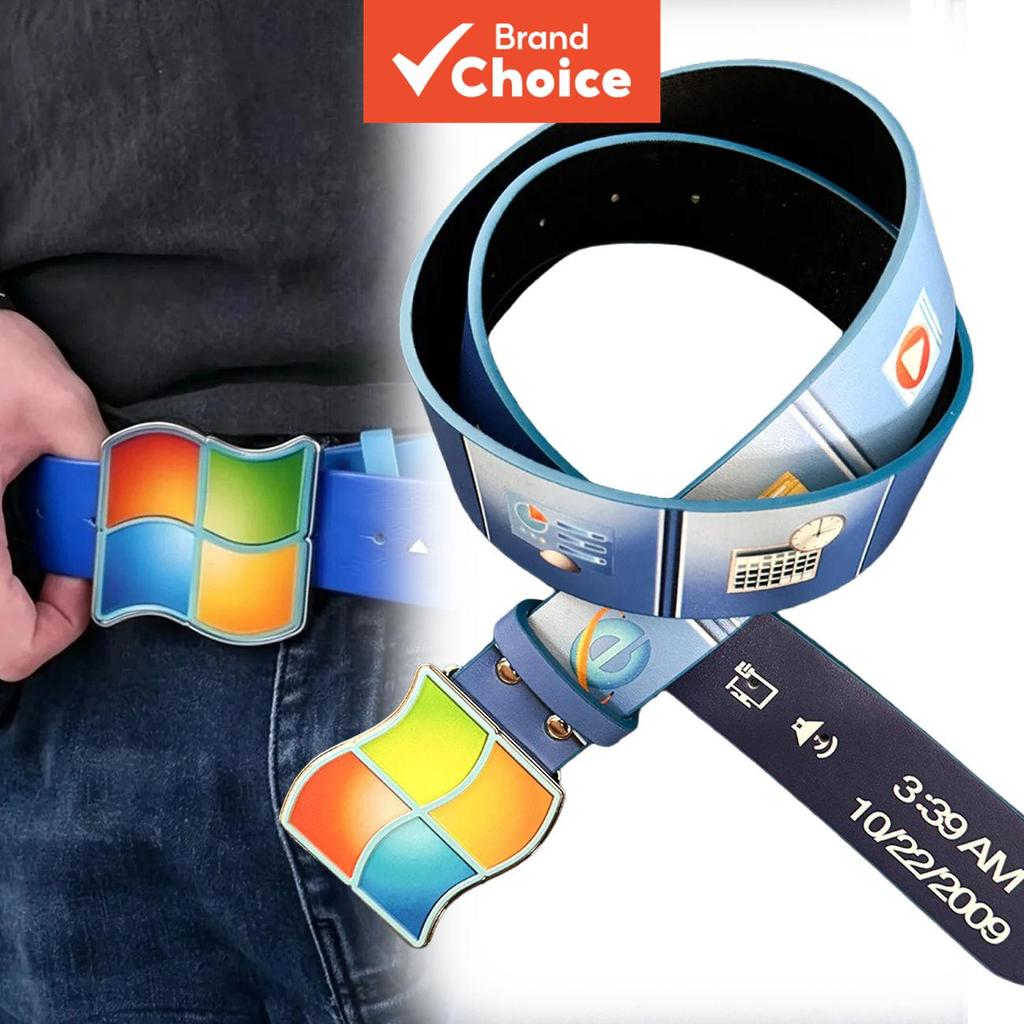 Cinto Y2K Retro Windows Vista em PU, com fivela de liga de quatro cores e estampa vintage de desktop de computador,