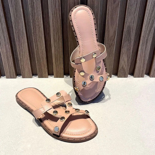 Sandalia Rasteirinha Moda Feminina Tiras Tachinhas Luxo Chic