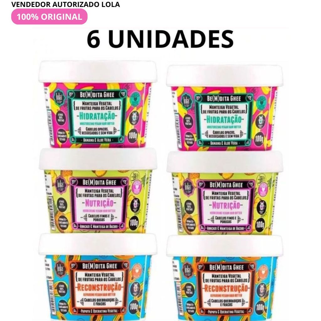 Kit 6 Máscaras Capilares Bemdita Ghee 100g da Lola Cosmetics - 2 Cronolola Capilares 3x100g