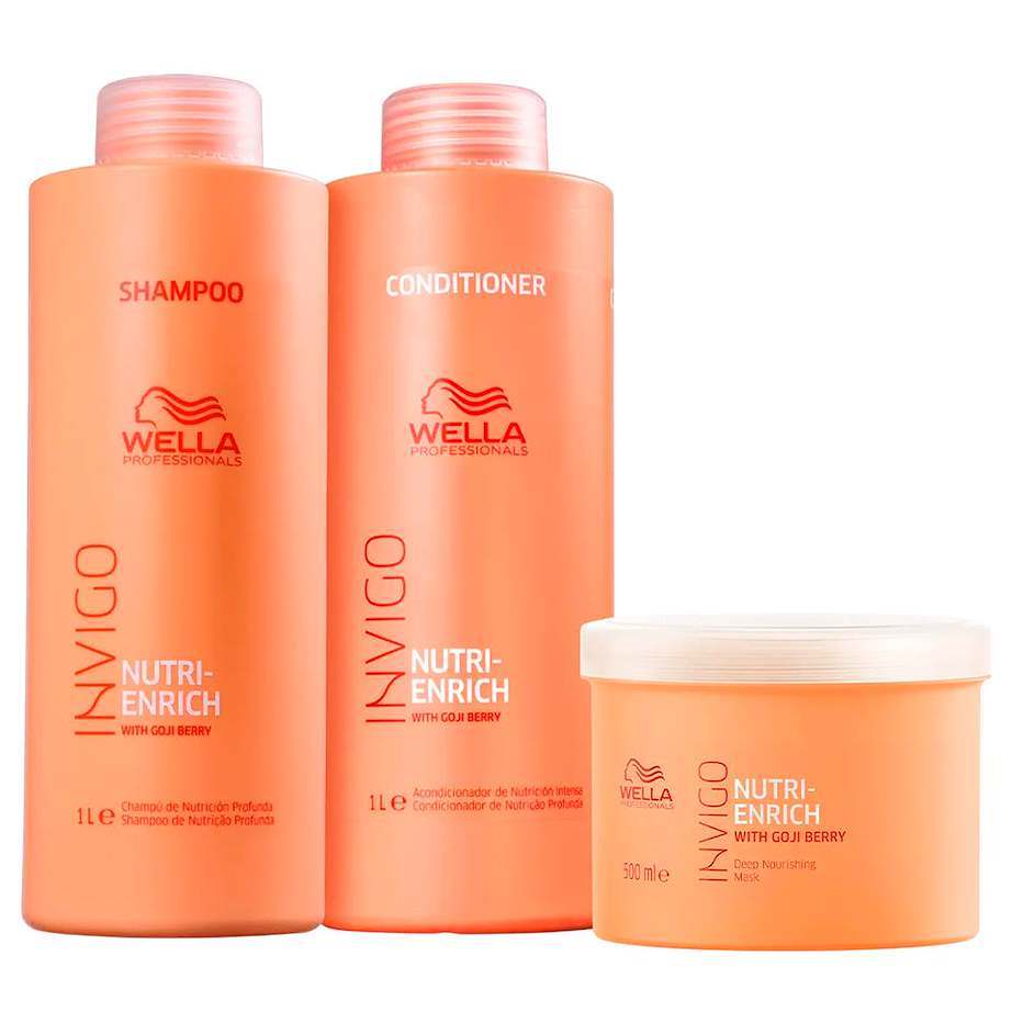 Kit Wella Shampoo 1L + Condicionador 1L + Máscara 500ml Invigo Nutri Enrich