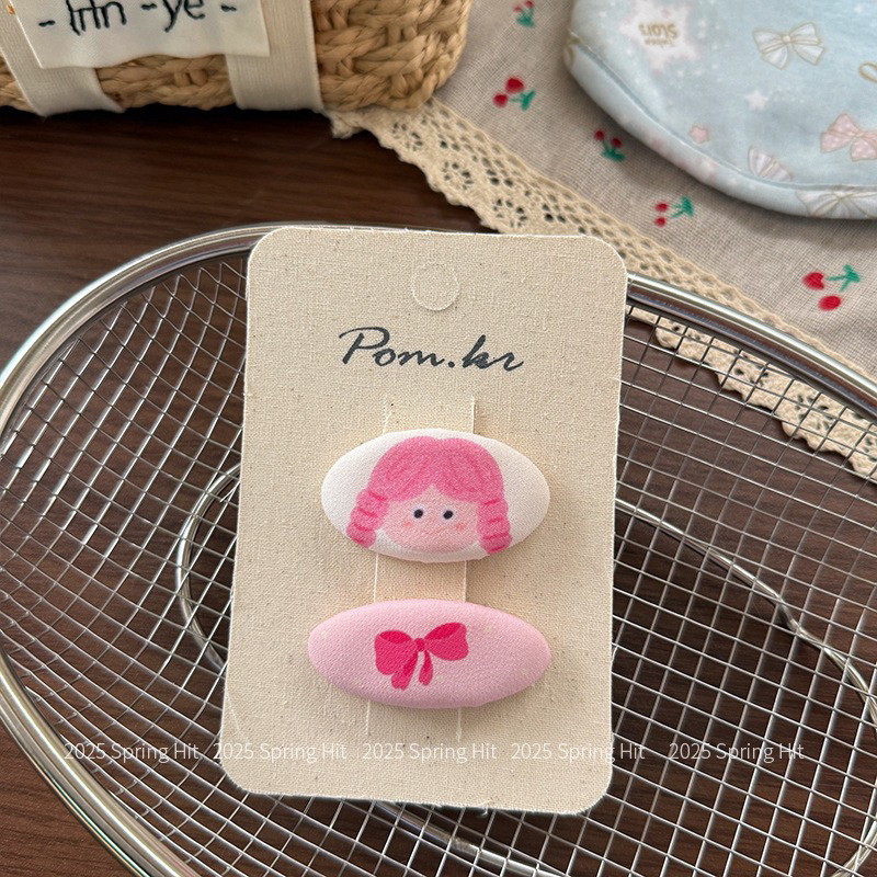 Versão coreana bonito dos desenhos animados fresco crianças meninas All-Match impresso xadrez urso bordado doce cabelo q