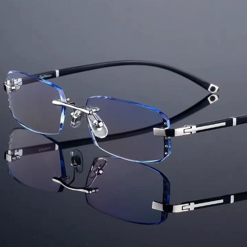 Novos Óculos Fotocromáticos Sem Armação com Borda de Diamante e Bloqueio de Luz Azul ZCJC