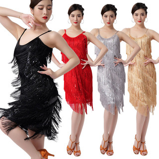 Sling lantejoulas franjas saia com decote em V vestido de dança de bola latina traje de desempenho de dança traje de com