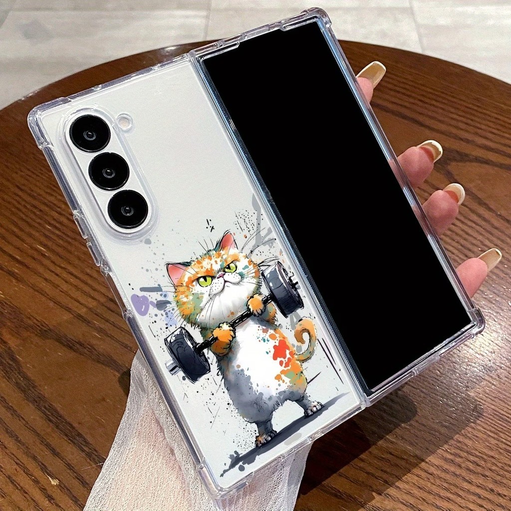 Case Capinnha Para Z Fold 5/6/7/8 / Z Fold 8 Ultra Case Transparente  gato academia Acrílica Protetor