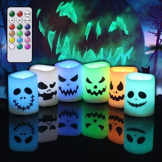 GenSwin Halloween Velas Votivas Sem Chama Que Mudam De Cor Com Temporizador Remoto