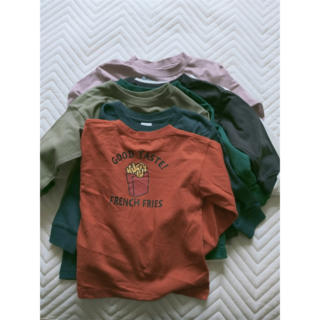 80-160 tamanho japonês outono estilo meninos meninas crianças roupas de algodão puro manga comprida camiseta pequeno méd