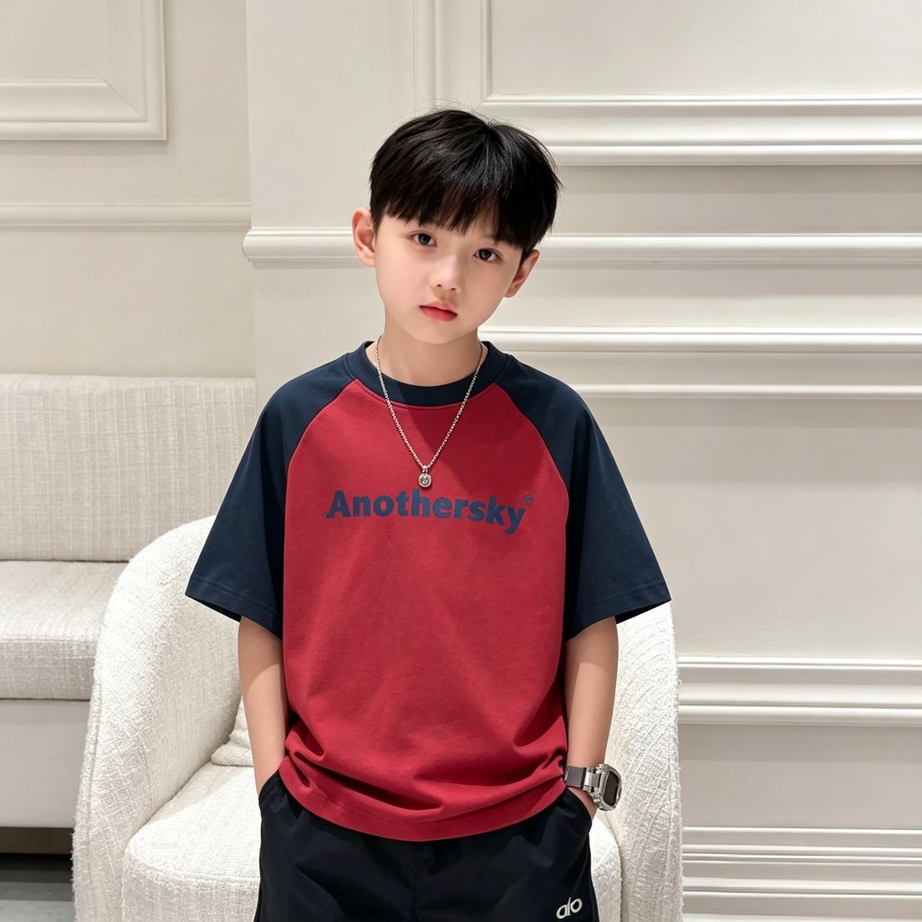 Meninos de manga curta puro algodão camiseta 2026 novo estilo crianças verão camiseta médio grande meninos meninos contr