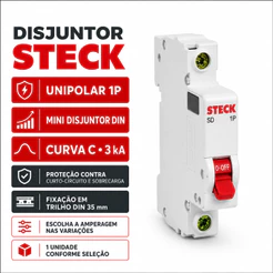Disjuntor Steck Curva C Unipolar 10a, 16a, 20a, 25a, 32a, 40a, 50a e 63a