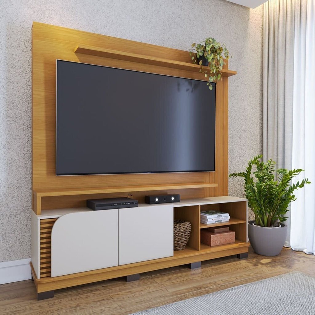 Estante para TV e Home Theater até 75 Polegadas 182CMX187CM 2 Portas Jurerê Naturale/Off White Matte