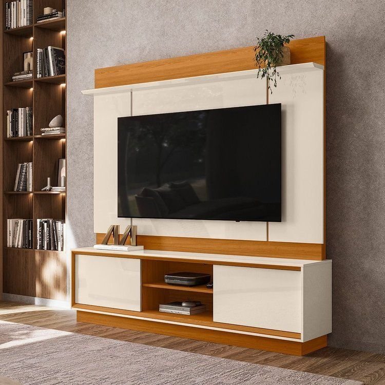 Estante para TV e Home Theater até 75 Polegadas 183,5CMX186,5cm 2 Portas Siena Cinamomo/Off White Cinamomo/Off White