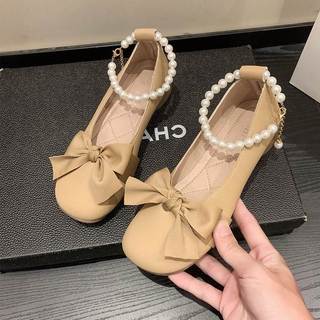 Estilo de fadas pequenos sapatos de couro único sapatos Mary Jane 2026 All-Match ano plana suave arco feminino pérola no