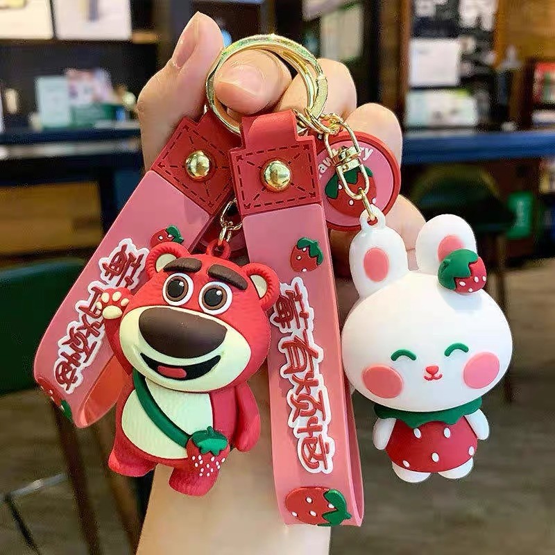 Chaveiro Urso Morango mais vendido, pingente para carro e bolsa, chaveiro de coelhinho de desenho animado, atacado de fá