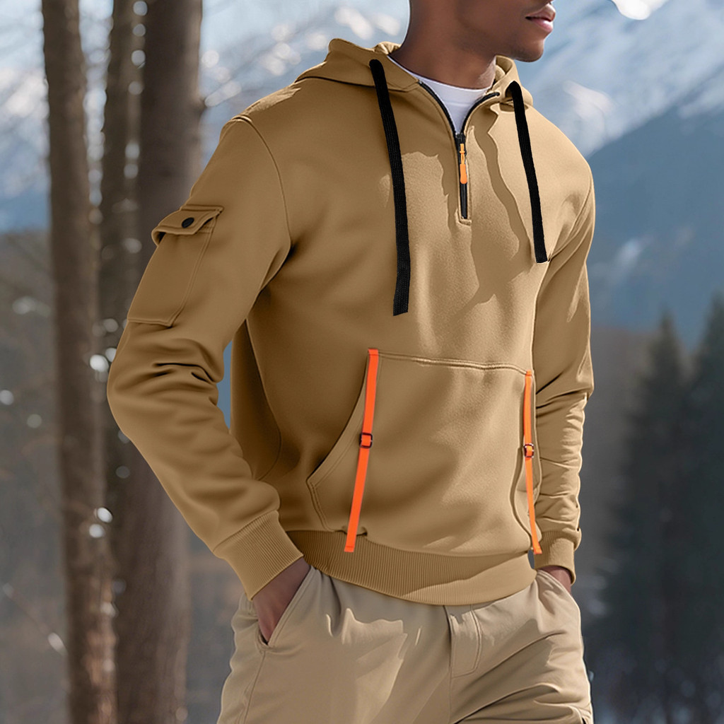 Primavera outono moletom com capuz pulôver camisa com zíper Multi-bolso Casual moletom esportivo masculino