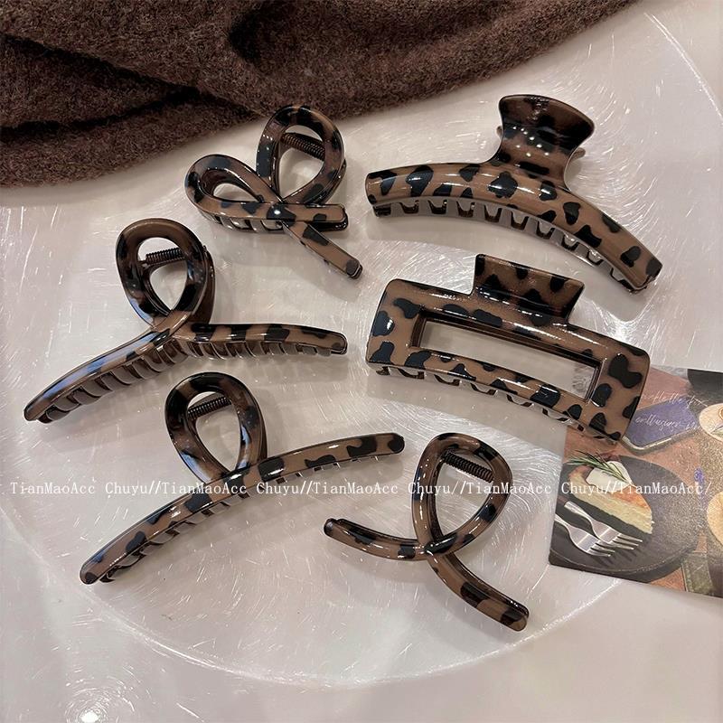High-End café cor leopardo impressão Grab clip feminino novo estilo temperamento grampo de cabelo volta cabeça cabelo tu
