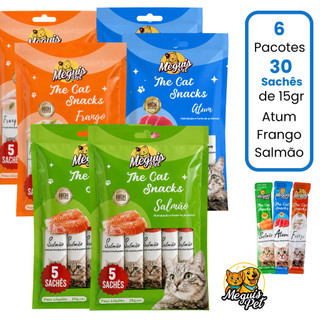 Kit 30 Churu Petisco Gatos Snack Cremoso Atum Salmão Frango MeguisPet Cat Pets