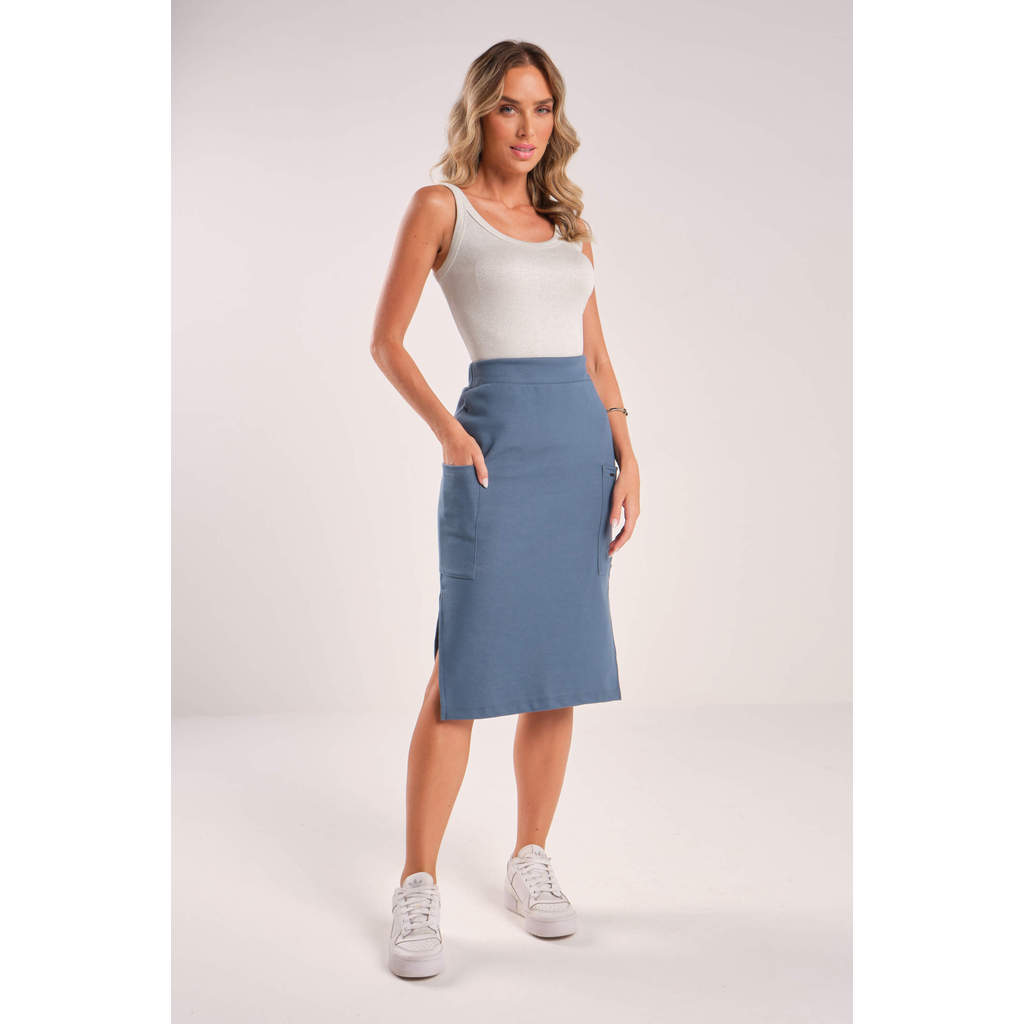 Saia Midi Feminina Com Bolsos Marialícia