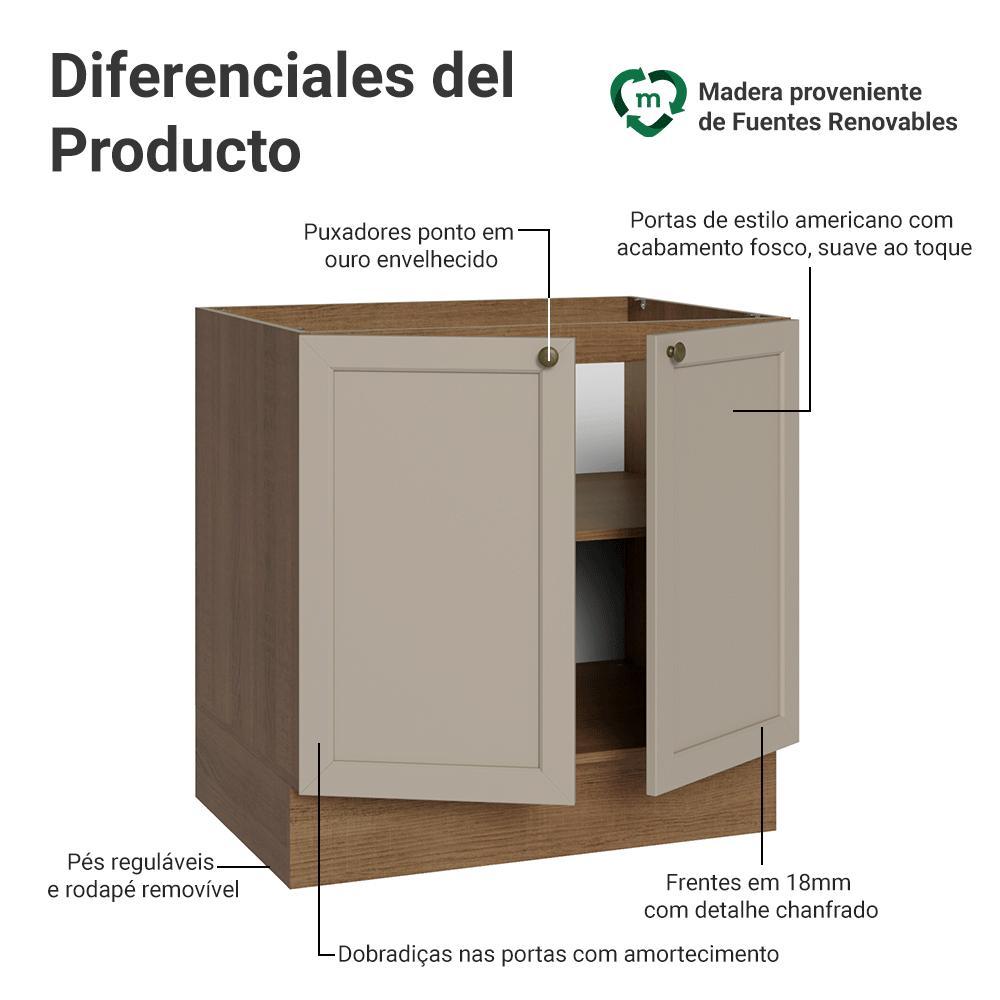 Balcão de Cozinha 80 cm 2 Portas (Sem Tampo) Rustic/Crema Vik Madesa — imagem 2 de 2