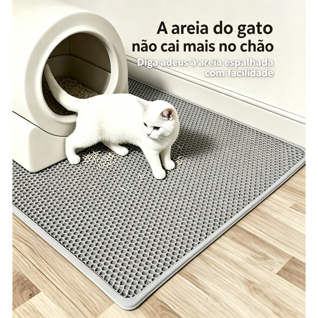 Tapete Coletor de Areia para Gato Dupla Camada Anti Derramamento, Tamanhos 30x45 a 70x120cm, Impermeável Fácil Limpeza