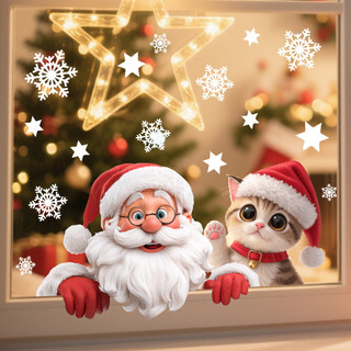 2025 Natal Papai Noel Gato Adesivos de Parede Suporta Grandes Plataformas Transfronteiriças em Prateleiras Rotulagem Fre