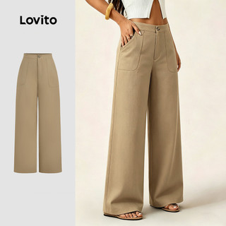 Lovito Calças Elegantes com Bolso e Zíper Na Primavera/verão Calças Cáqui para Mulheres LBL37024