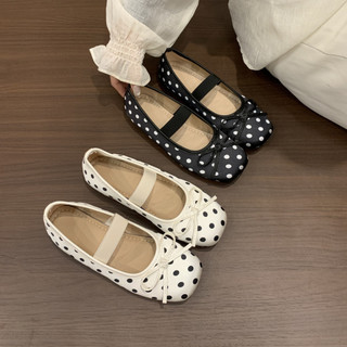 Francês noite vento bolinhas sapatos femininos 2026 novo estilo primavera sapatos de balé com saia fundo plano boca rasa