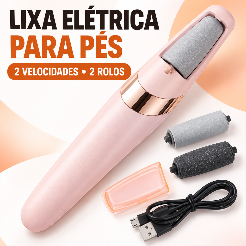 Lixa Elétrica para Pés Recarregável USB Removedor de Calos com 2 Velocidades e 2 Rolos Portátil