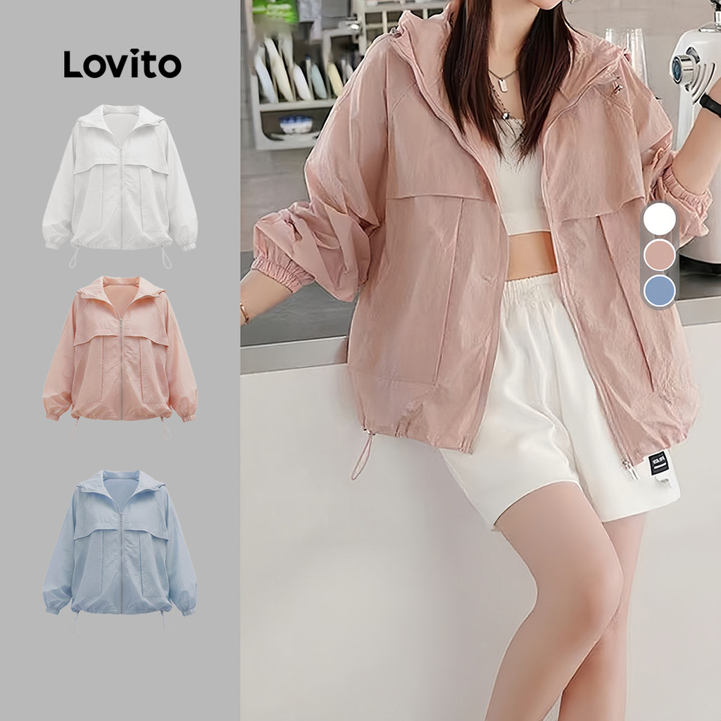 Lovito Jaqueta Casual À Prova D'água Lazer Simples Rosa Primavera/verão para Mulheres LNA147007