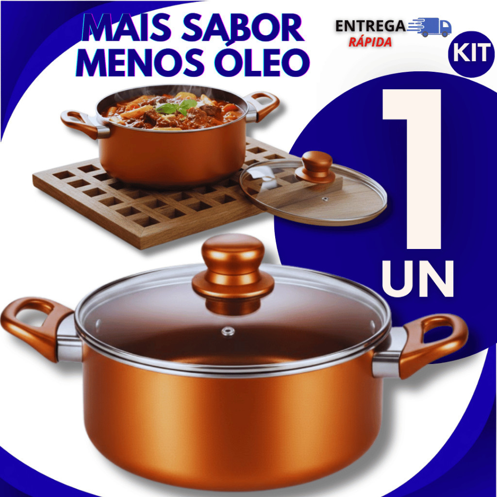 Caçarola Estilo Cobre 20 Cm Antiaderente Com Tampa De Vidro Camadas De Teflon Utilidades Panelas