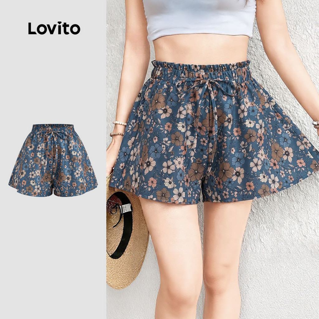 Lovito Shorts Boho com Estampa e Cadarço Primavera/verão Feminino STK8P2D749