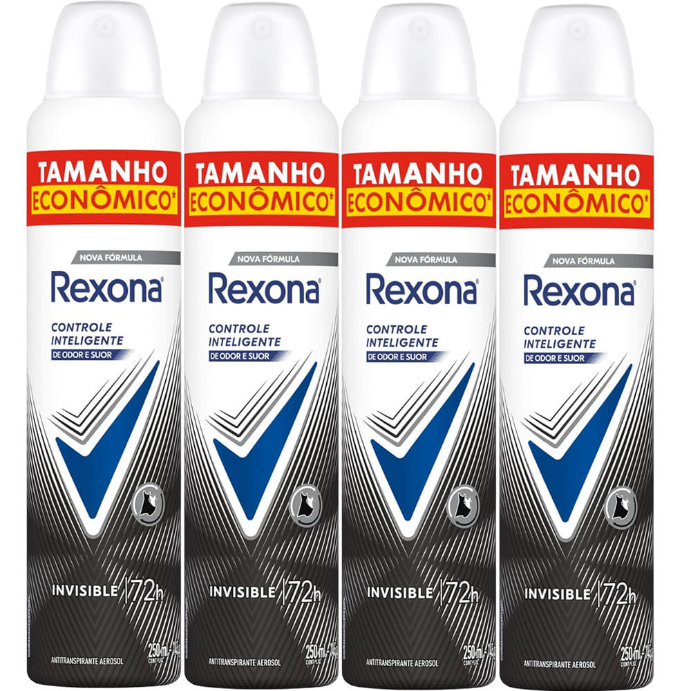 Kit Desodorante Antitranspirante Aerosol Rexona Invisible 72 horas 250ml - 4 Unidades