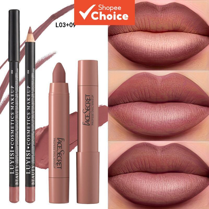 BEAUTY GLAZED 2 Peças De Conjunto De Maquiagem Labial De Veludo-Combinação De Batom Fosco À Prova D'água E Delineador