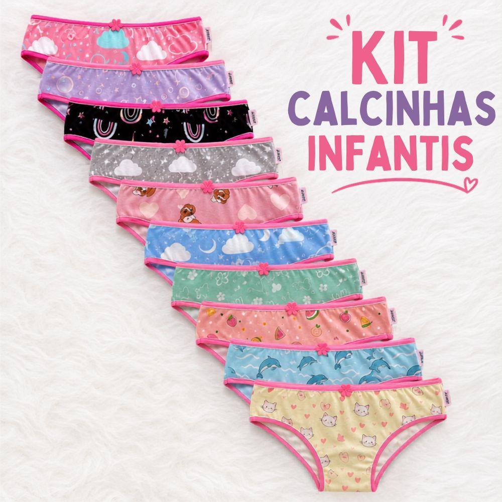 Kit Calcinhas Infantil Menina Forro 100% Algodão Confortável Tecido Suede Estampas Variadas