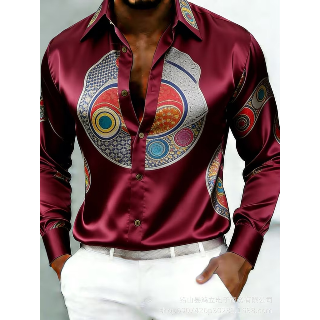 Camisa Masculina De Manga Comprida Slim Fit , Estampa Floral Estilo Europeu , Social Estampada Leve E Luxuosa