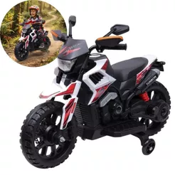 Mini Moto Elétrica Infantil 12V Branca Bateria Recarregável Luz Som Rodas De Apoio Carregador Bivolt Inmetro