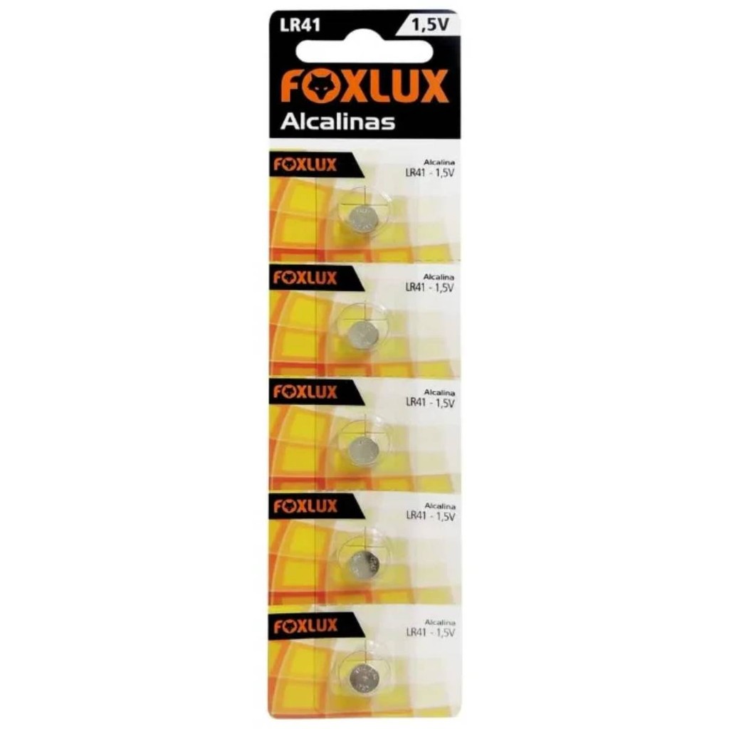 Pilha Bateria Moeda 1,5V LR41 Foxlux Alcalina Kit com 5