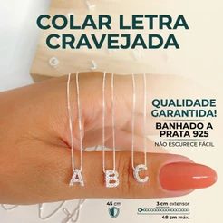 Colar Letra Inicial Cravejada Banhado à Prata 925 Feminino