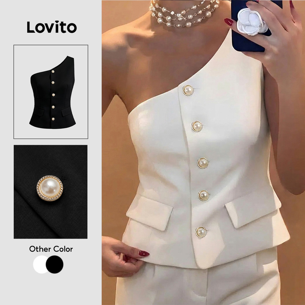 Lovito Elegante Blazer Com Botões Assimétricos Lisos, Blazer De Verão/primavera Para Mulheres LBL22647