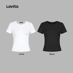 (Casual) Lovito Camiseta Macia e Confortável Primavera/verão Camiseta Branca para Mulheres L143ED546