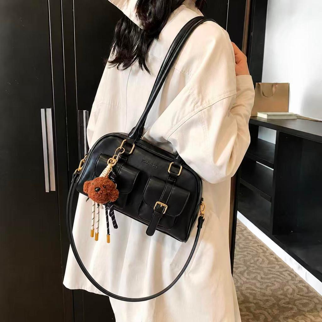 Bolsa Feminina Elegante Couro Com Chaveiro Vintage Bolsa de Ombro Alça Ajustável Compacta para Trabalho Faculdade Viagem