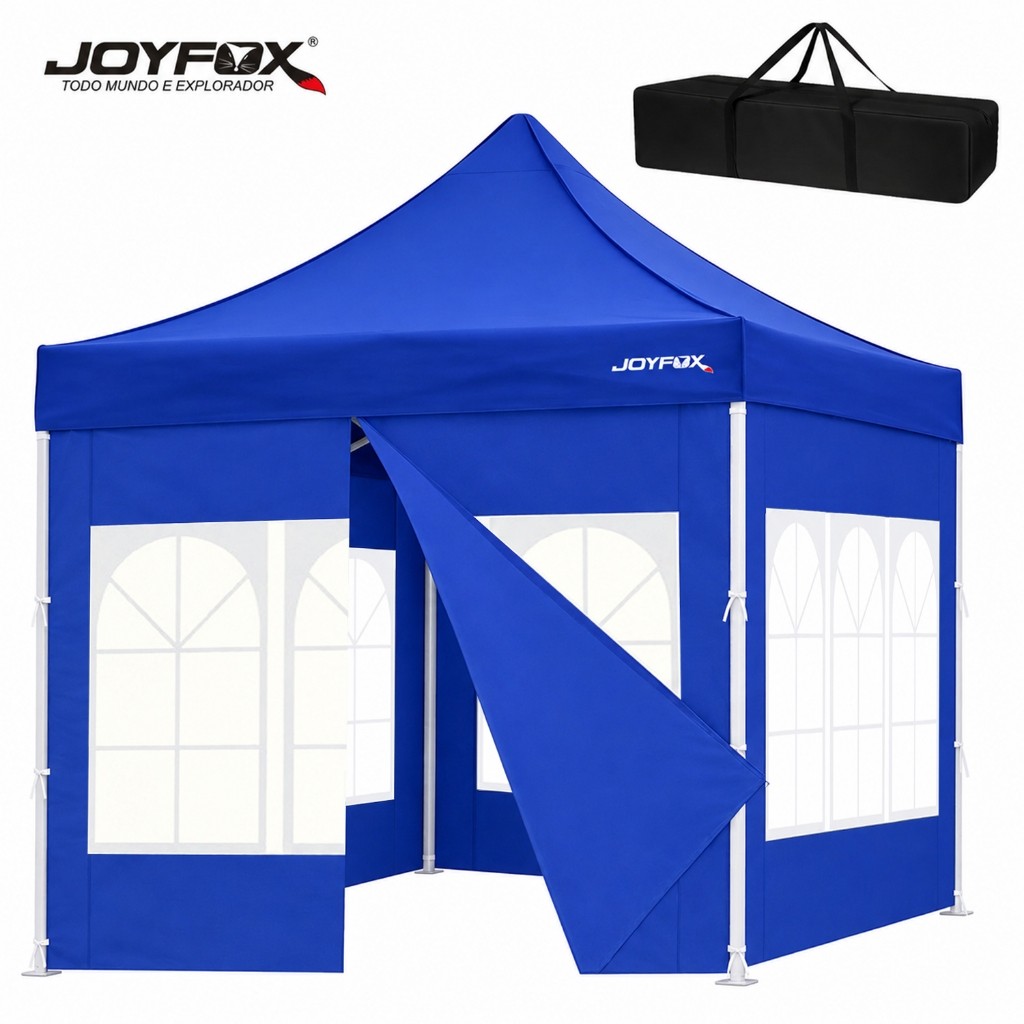 Tenda Gazebo Sanfonada 3x3m Praia Camping Pesca Aço Reforçado Azul JOYFOX Impermeável